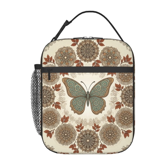 Butterfly Lunch Bag For Women, Reusable Butterflies Floral Theme Lunch Bags, Small Portable Foldable Insulated Lunch Bag For Work Office Travel Bento
