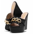 thumbnail image 3 of XYD Women Gold Chain Wedge Platform High Heel Mule Slides Slip On Open Toe Sandals Party Wedding Dress Shoes Size 16 Black, 3 of 4
