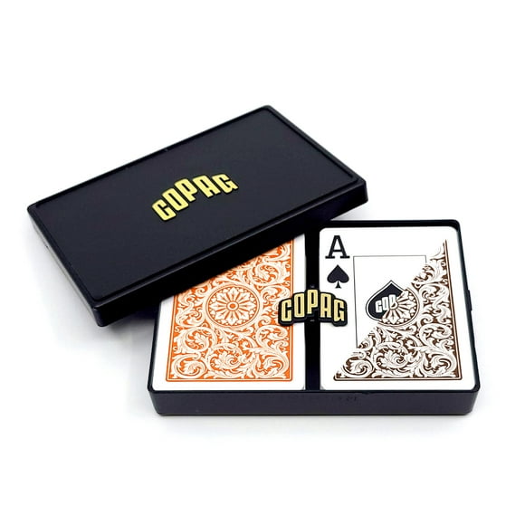Copag 1546 Conception 100% Cartes à Jouer en Plastique, Poker Taille Jumbo Index Orange/brun Jeu de Double Pont