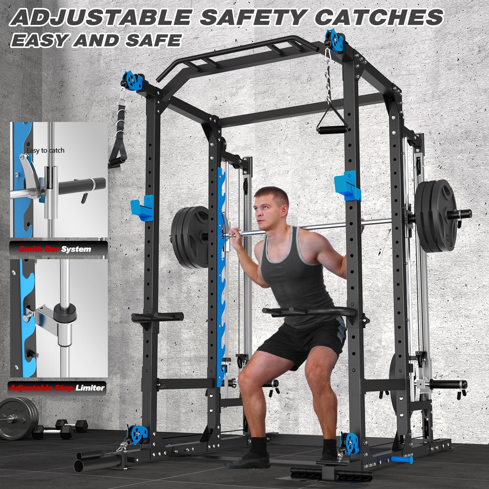 ULTRA FUEGO Multifunctional Full Power Cage Rack with Cable Crossover, Smith Machine, LAT-Pull Down, Squat System for Home Gym