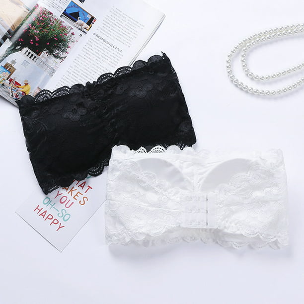 Women's One Size Strapless Lace Bandeau Bra Paded Removable
