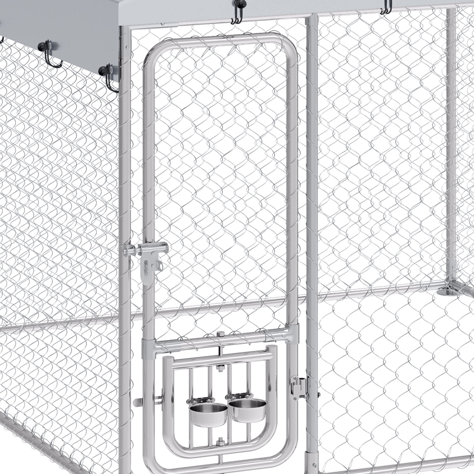 Uforic 7.5'x7.5' Outdoor Dog Kennel with Rotating Feeder & Roof, Heavy Duty for Backyard Farm