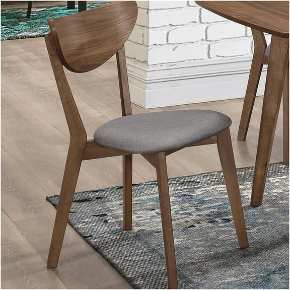 Walnut Brown Modern Dining Chairs, Set of 2 with Gray Upholstered Seats and Mid-Century Design for Kitchen and Dining Room