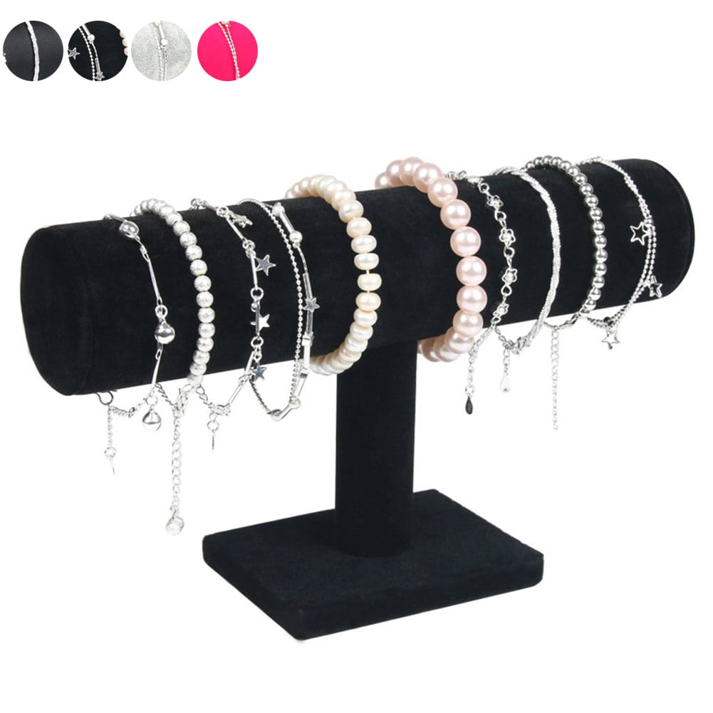 Bracelet Bangle Necklace Velvet T-Bar Display Rack Organizer Portable Stand 
