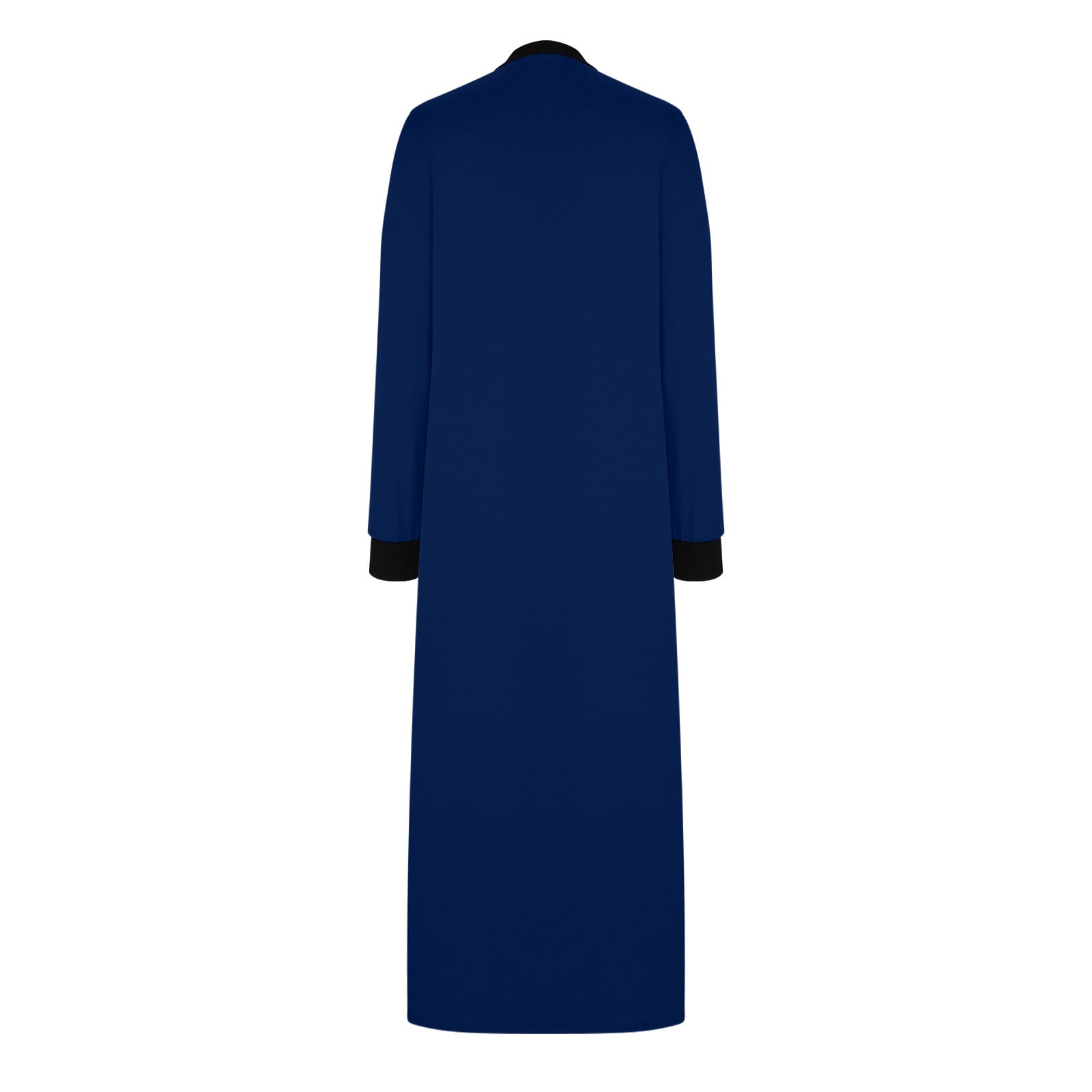BiZtdJrK Nightgowns for Women Soft Cotton Loose Fit Full Length Pajama Dress Casual V Neck Long Sleeve Side Slit Maxi Dress with Pockets Loungewear Blue XL