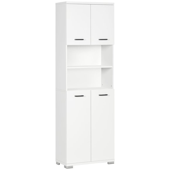 kleankin Tall Bathroom Storage Cabinet with Doors and Cupboards, White