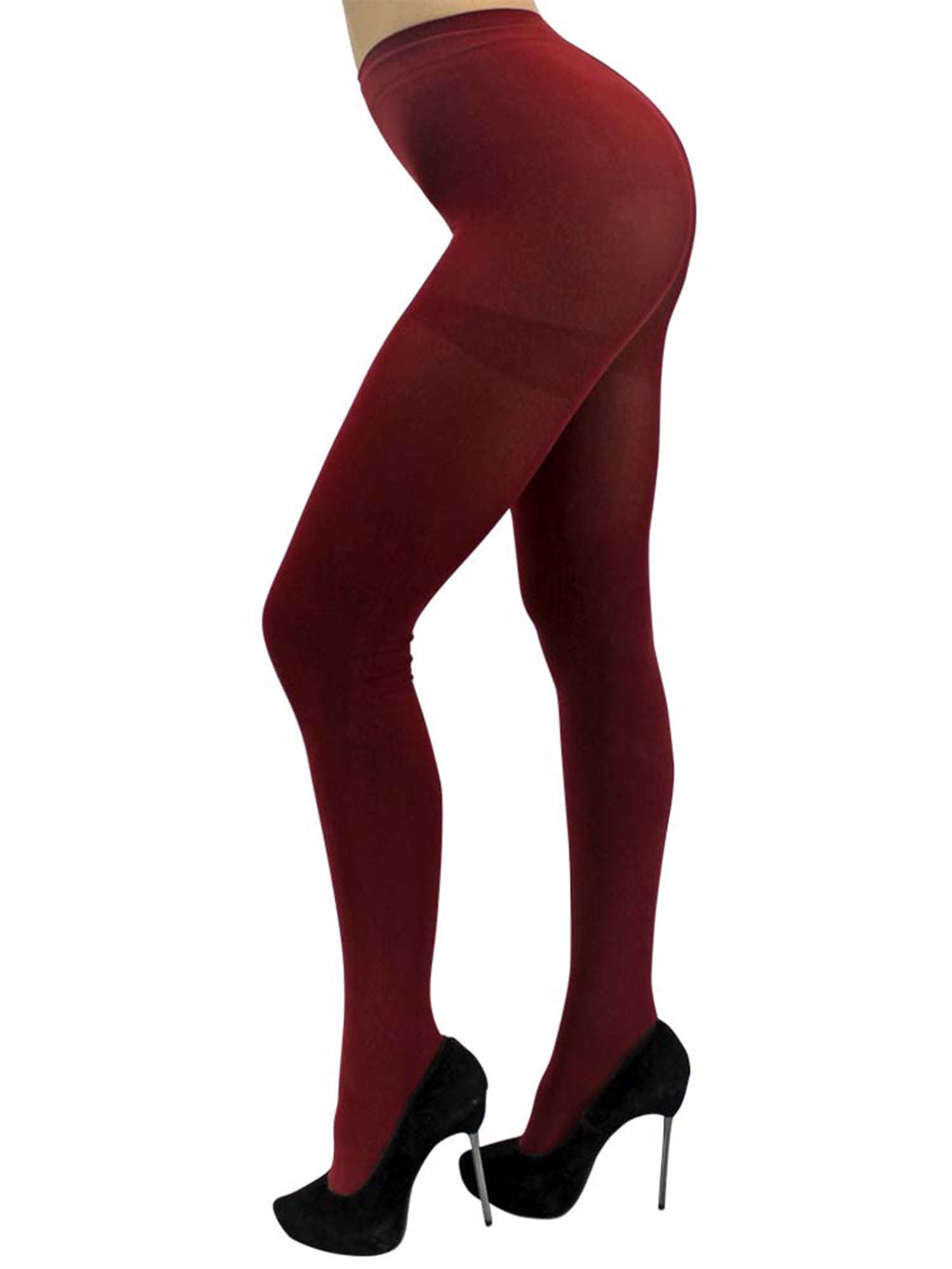 Burgundy Opaque Stretchy Pantyhose Tights 