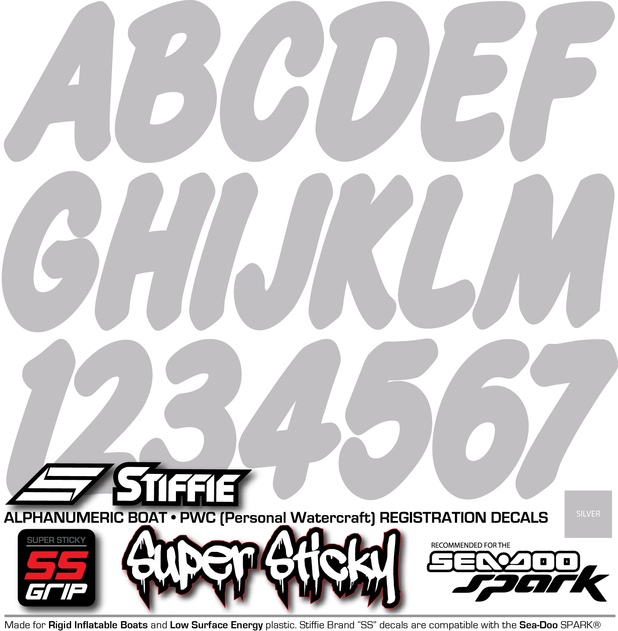 Stiffie WhipOne Silver Super Sticky 3" Alpha Numeric Registration