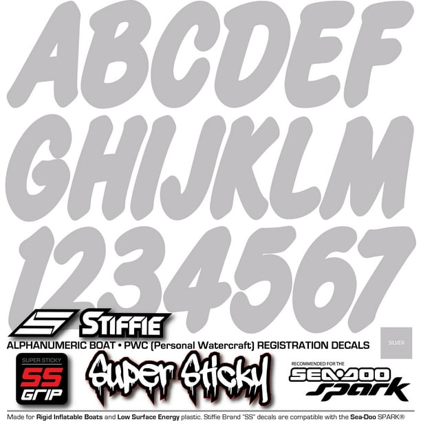 Stiffie WhipOne Silver Super Sticky 3" Alpha Numeric Registration