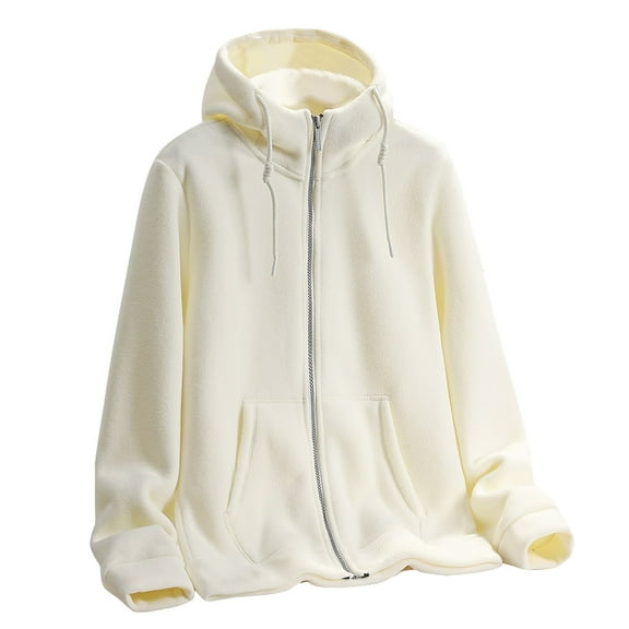 ZAZYULZ Women's Fall and Winter Solid Color Zipper Thickened Double Polar Fleece Hooded Coat Plus Size Soft Comfort Fit Casual Coat(Beige,L)