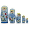 "6"" Set of 5 Girls with Daisy Flowers & Blue Skirt Wooden Russian Nesting Dolls"