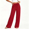 thumbnail image 5 of Wlynlyn Women Wide Leg Cotton Linen Pants with Pocket High Waisted Lounge Palazzo Pants Beach Vacation Trousers(X-Large,Red), 5 of 9