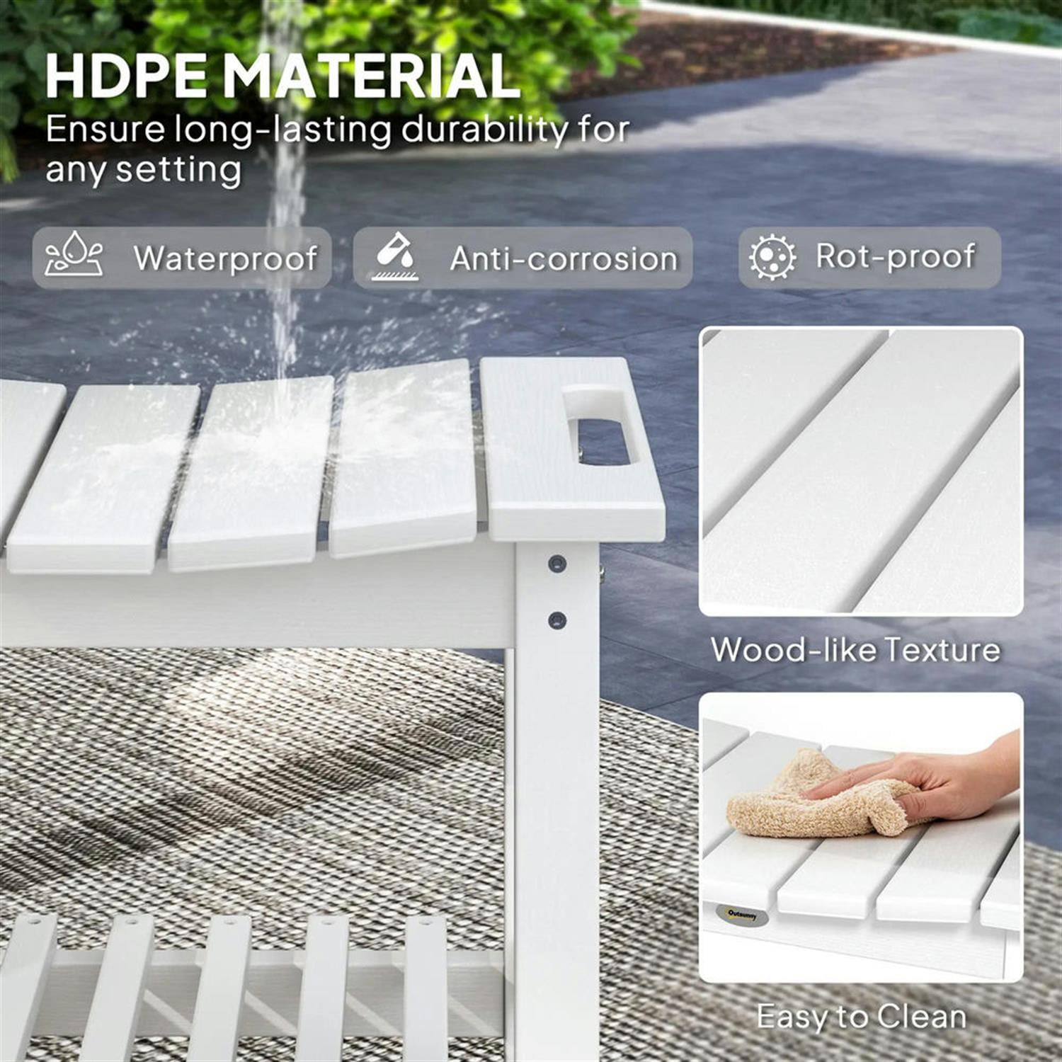 Demi Bonn 20" HDPE Shower Bench, Waterproof Stool with Handle, Storage Shelf, Non-Slip Pads, Indoor/Outdoor for Bathroom, White