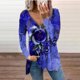 thumbnail image 2 of Blusa informal de manga larga con cuello en V y estampado retro con botones para mujer a la moda Fridja  hj3922, 2 of 5