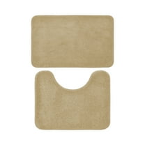 Beige Solid Color Bath Mat 2-Piece Set 16x24 Inch 20x16 Inch Absorbent Non-Slip Bathroom Rug
