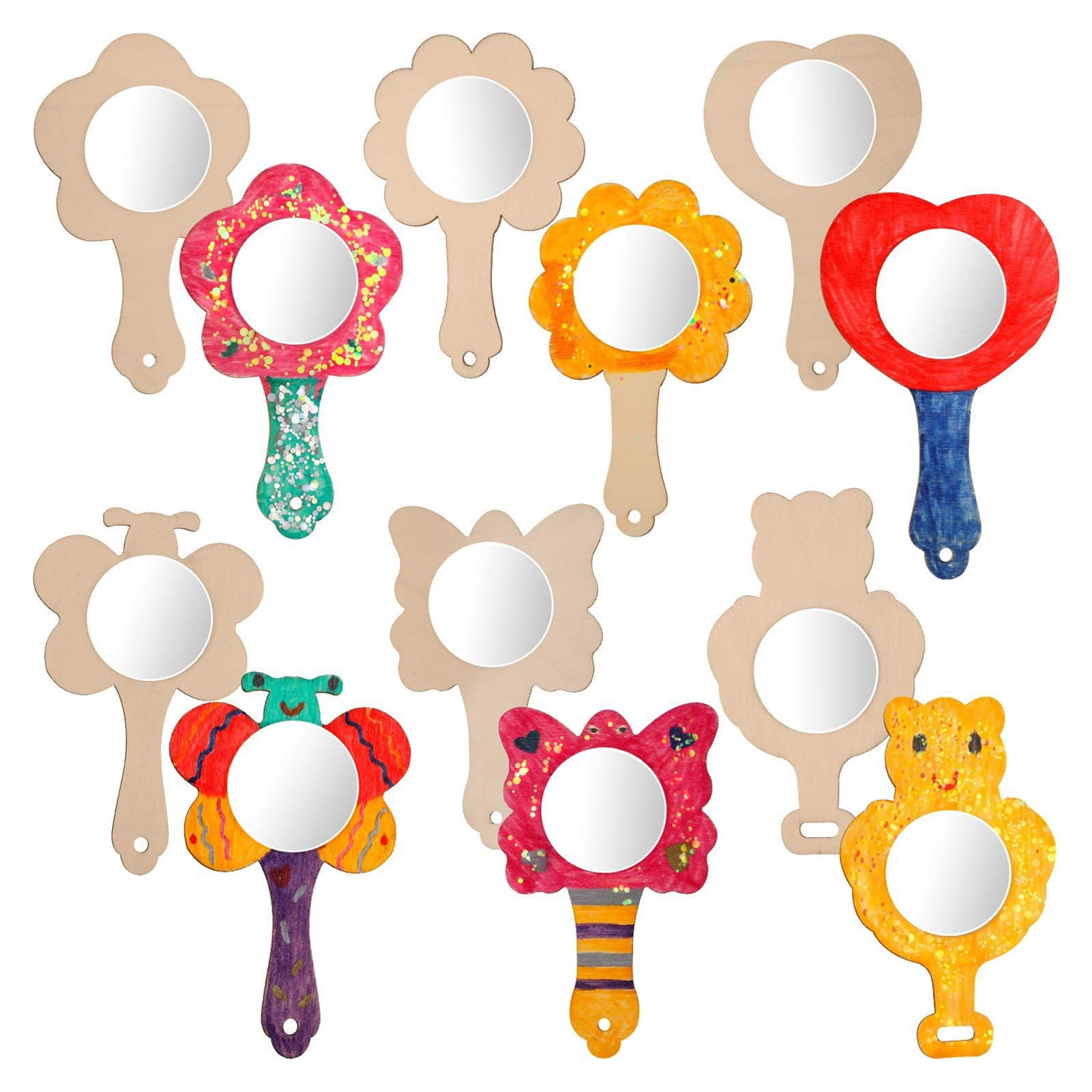 Hesroicy 10Pcs DIY Wooden Mirror Handcrafted Rabbit Shape Wood Mirror