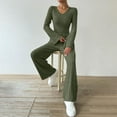 thumbnail image 5 of Womens Fashion New Solid Color V-neck Top+Long Pants Set with Pockets Casual Stripe Home Clothes Two-piece Set Long Sleeved V-neck Top Set All-Day Comfort Attire, 5 of 7