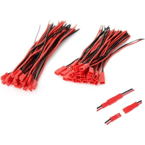 Treedix 20 Pairs JST 2.54mm 2 Pin Micro Male and Female Connector Plug Red Black Terminal Connector Cable with 100mm for LED Lamp Strip RC Toys Battery