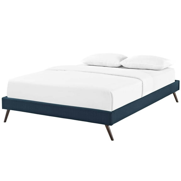 Modern Contemporary Urban Design Bedroom Queen Size Platform Bed Frame, Fabric, Navy Blue