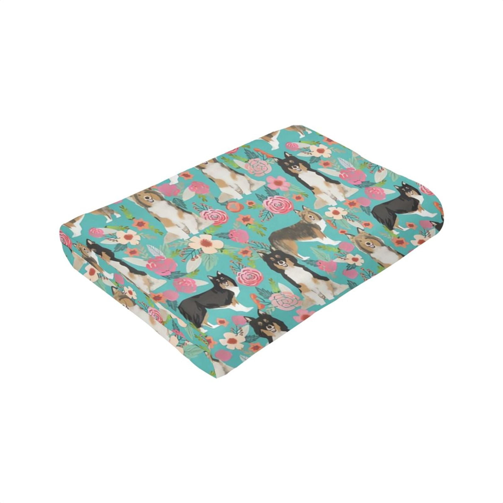 Wijzvio Sheltie Dog Green Flower Floral Throw Blanket Soft Fuzzy Fleece Blanket For Couch Bed Living Room Decoration 50"X40"