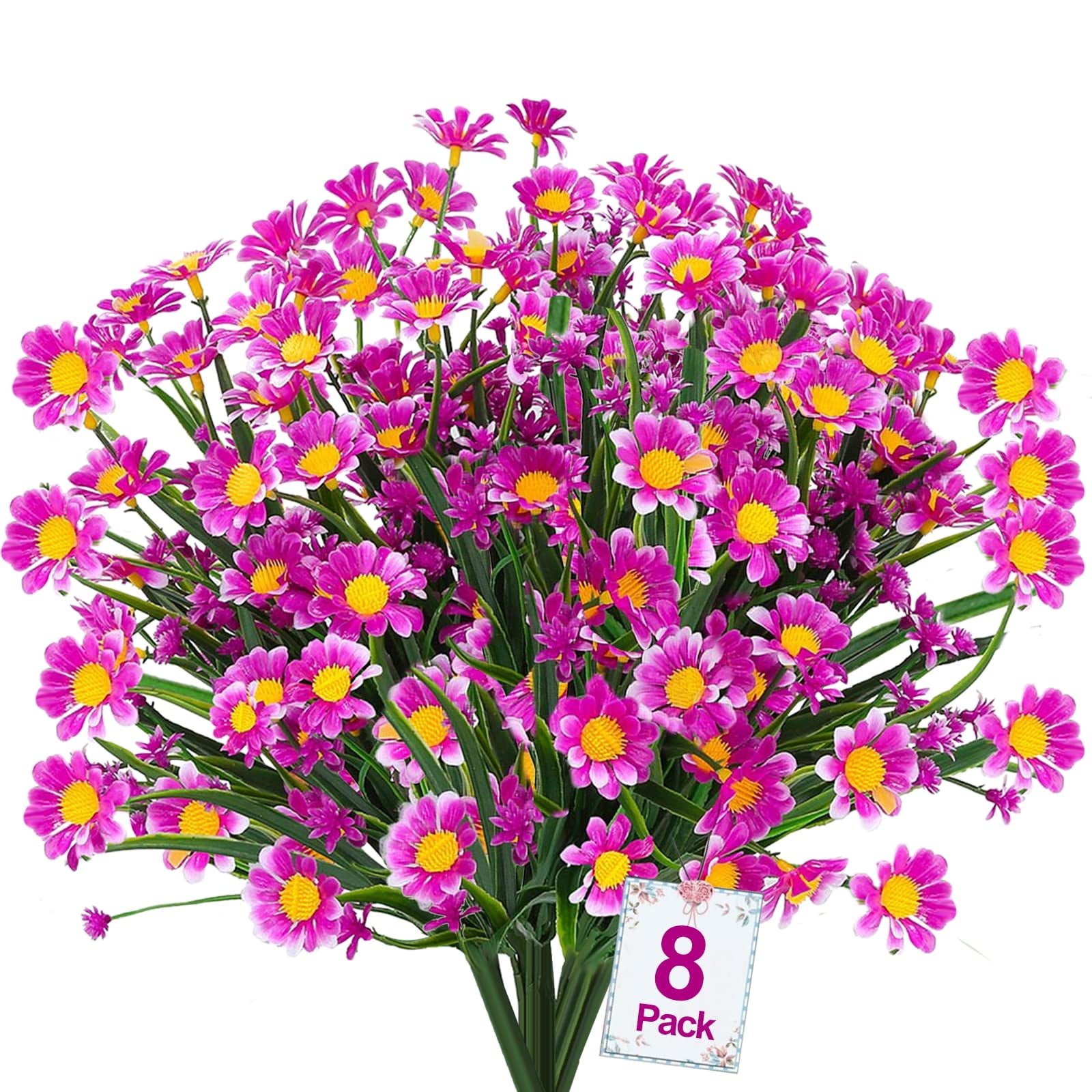 8 Bundles Artificial Daisy Mums Flowers Outdoor Fake Flowers for Spring
