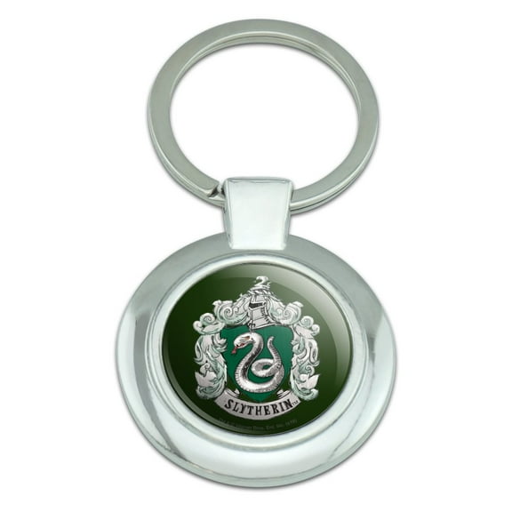 Harry Potter Slytherin Painted Crest Keychain Classy Round Chrome Plated Metal