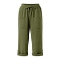 thumbnail image 5 of Capri Pants for Women 2025 Linen Casual Drawstring Elastic Waist Cargo Capris with Large Pocket Womens Cropped Pants, 5 of 7