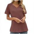 thumbnail image 5 of Scyoekwg Summer Short Sleeve Tops for Women V Neck Lace Patchwork Tshirt Solid Color Lightweight Loose Trendy Blouses (Red,L), 5 of 5