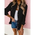 thumbnail image 1 of QUTETN Women's V Neck Button Shirt Long/Roll Up Sleeve Casual Collared Work Blouse Top, 1 of 4