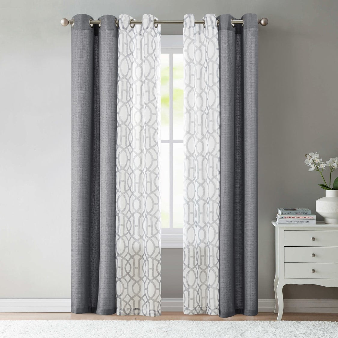 Mainstays Kingswood 4 Piece Curtain Set, All In One Window Curtain Sets