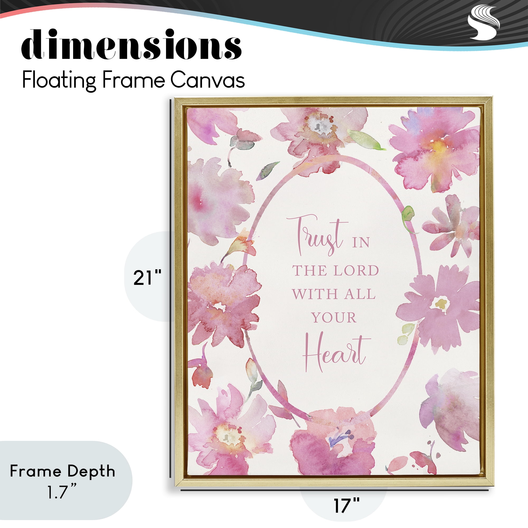 Stupell Industries Trust In The Lord Pink Blooms Gold Framed Floater Canvas Wall Art, design by Theresa Heidel
