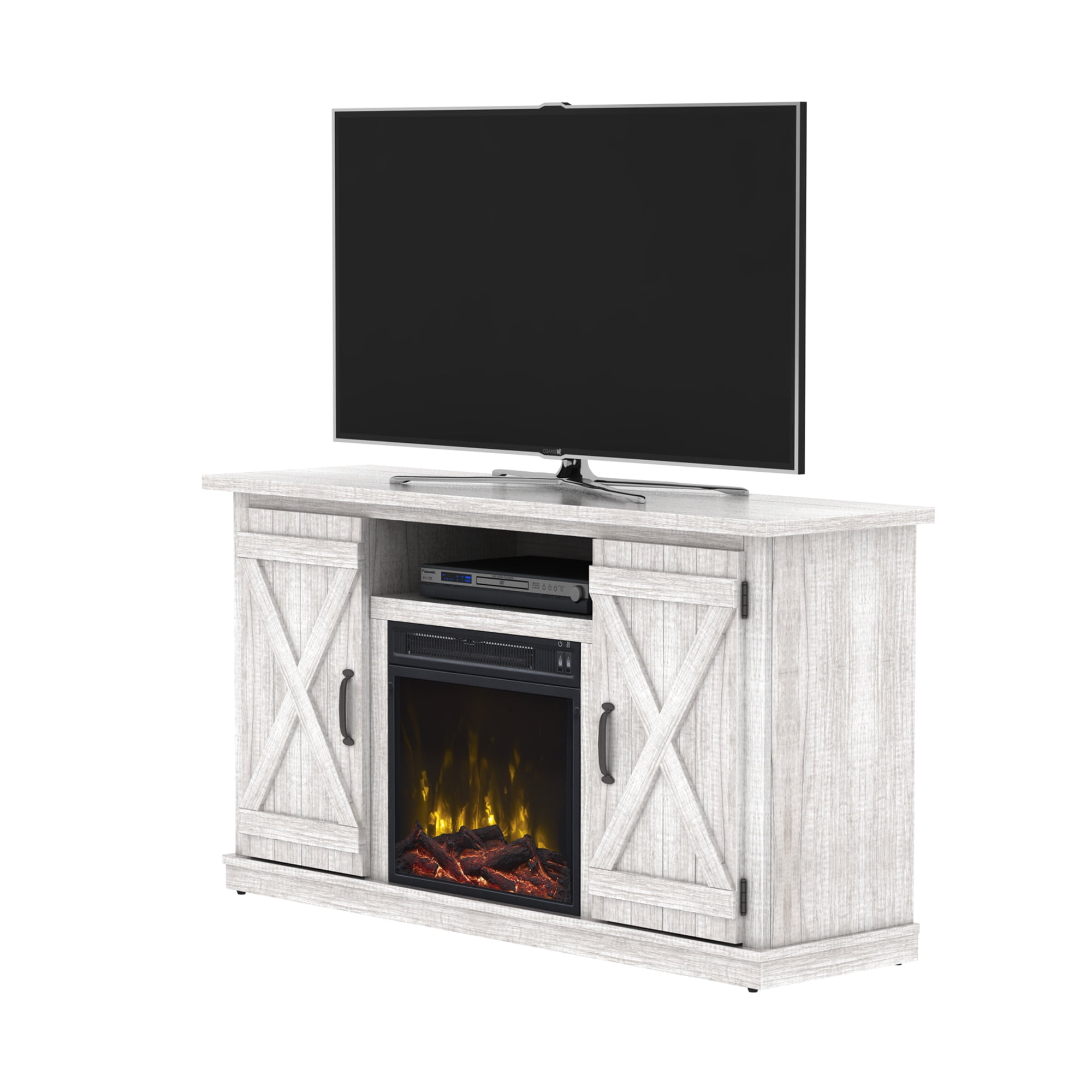 Twin Star Home Barn Door TV Stand for TVs up to 55 with ClassicFlame  Electric Fireplace, Gray - Walmart.com