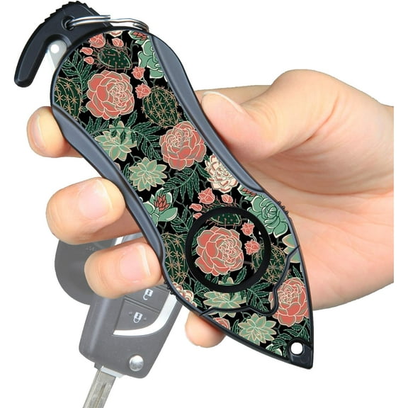 Personal Alarm Emergency Tool, Safety Panic Alarm Siren, Seat Belt Cutter, Glass Breaker, Security Device for Women Men Kid, Design in (Green Flower)