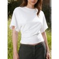thumbnail image 5 of LMLYSoH Womens Summer T Shirt Short Sleeve Crew Neck Solid Color Casual Ruched Cinched Waist Crop Tops, 5 of 8