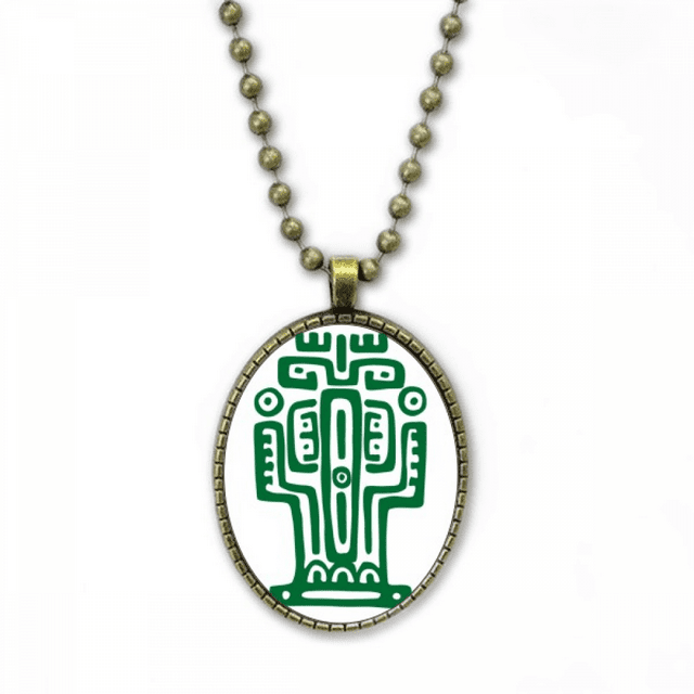 Collier Totems Mexique Civilisation Ancienne Cactus Pendentif Chaîne Vintage Collection de Bijoux