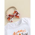 thumbnail image 5 of 3Pcs Baby Girls Halloween Outfits Sets Short-Sleeved Letter Top + PPrinted Shorts Set with Headband, 0-18 Months, 5 of 9