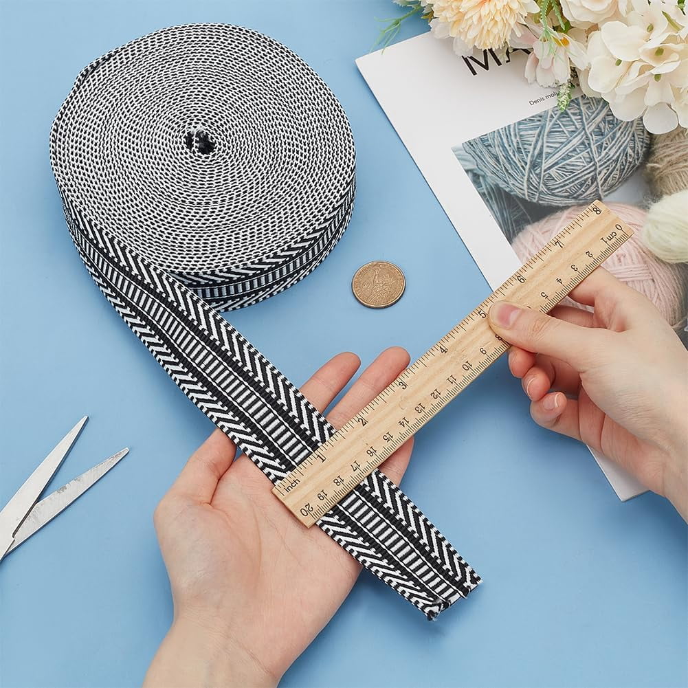 10 Yard/ 9.1m Craft Striped Ribbon 1.5inch Polyester Ribbon Straps Black White Striped Webbing Twill Tape Ribbon Jacquard Ribbon for Sewing Garment Backpacks Handbag Hats Home Decor Polyester
