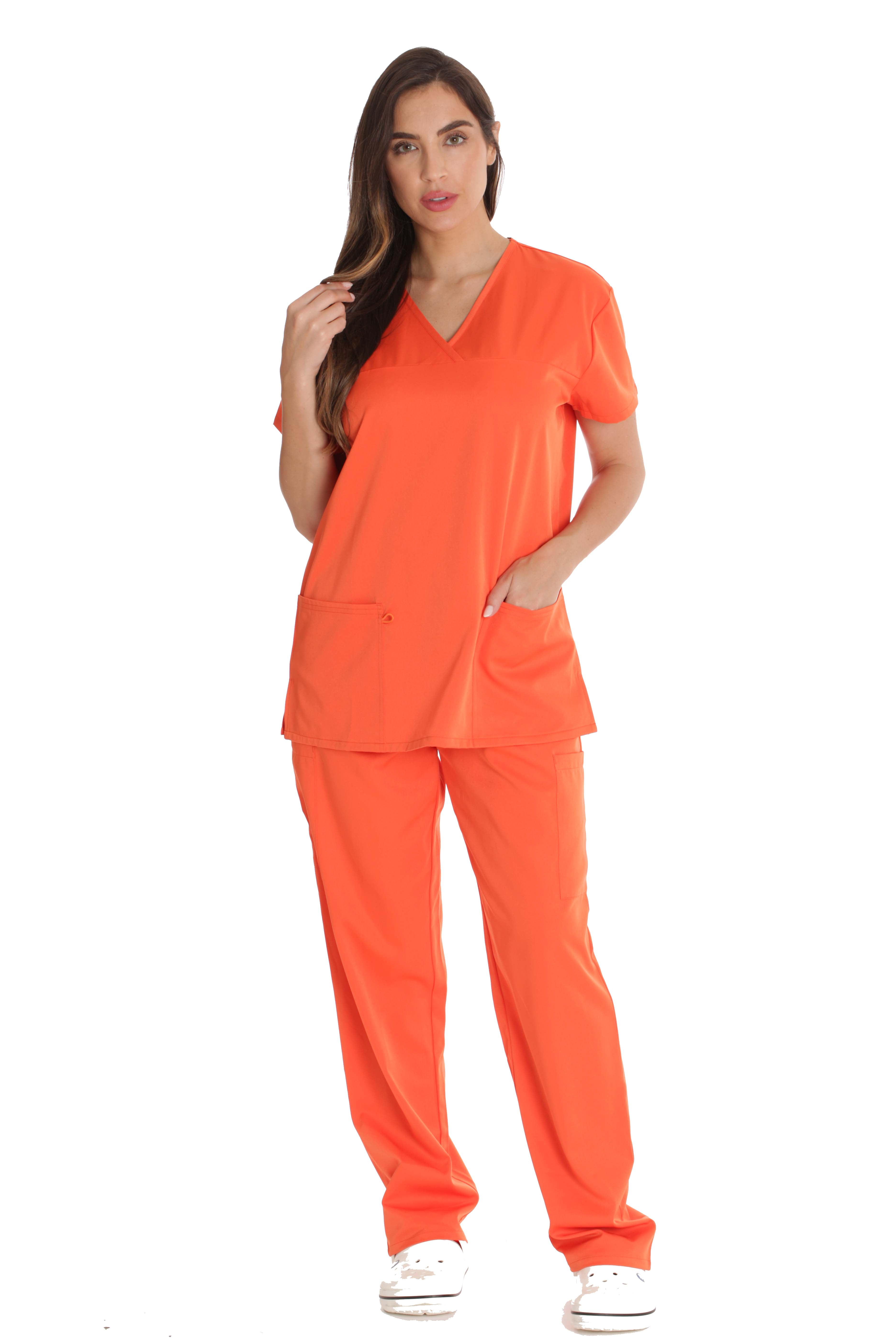 Just Love Solid Stretch Scrub Set for Women Stretchy Mock Wrap Top and