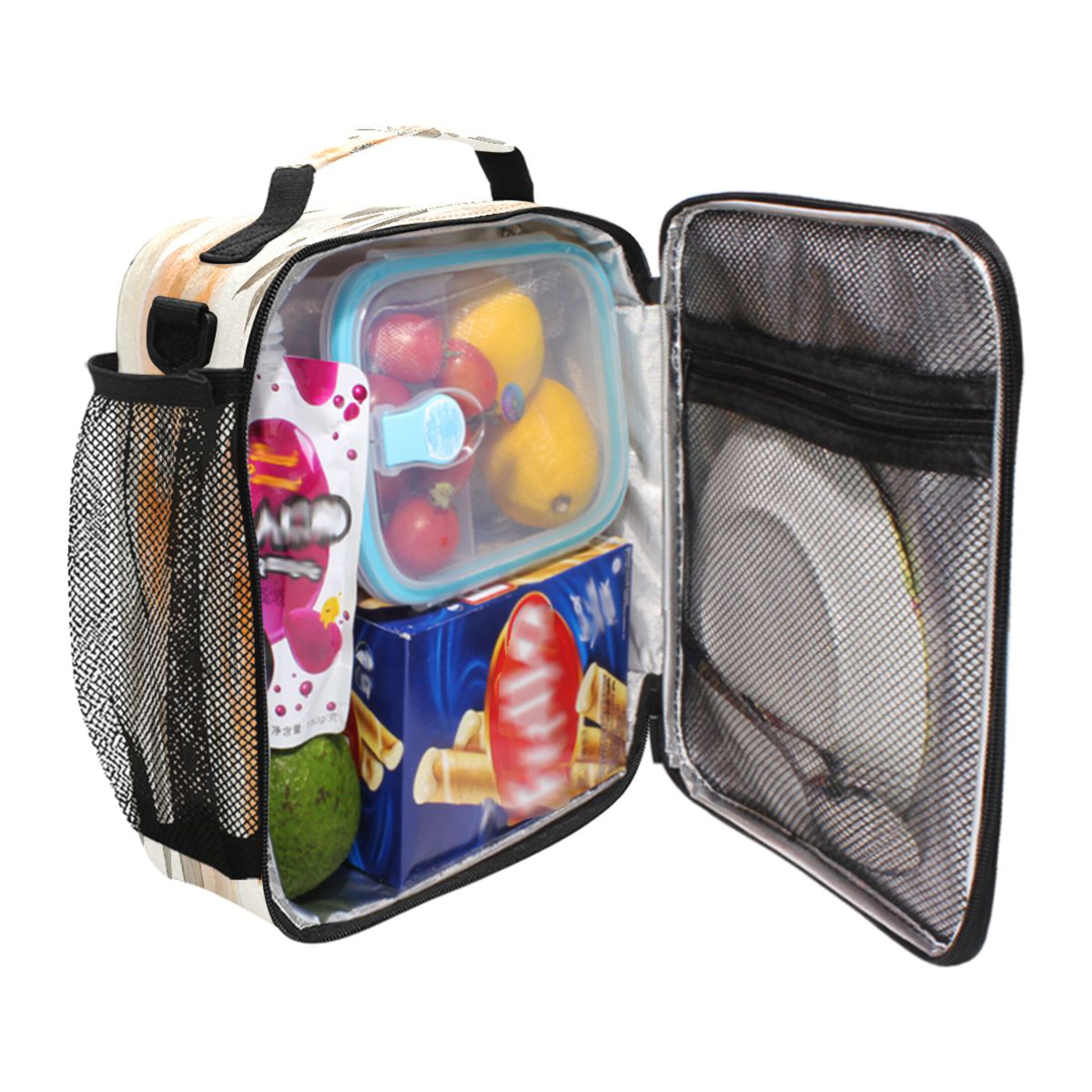 Square Lunch Bag 10.5*3.5*9.5 Inches Cooler Bag Lunch Bag Insulation Portable Durable Fashion Vibrant Cream Flowers