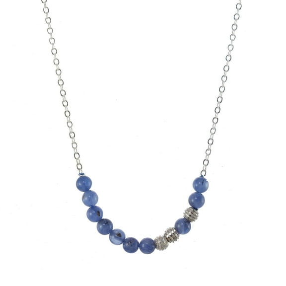 LTC Designs Kyanite Center Station Necklace with Sterling Silver Accents Beads and Chain 18" for Unisex Adults