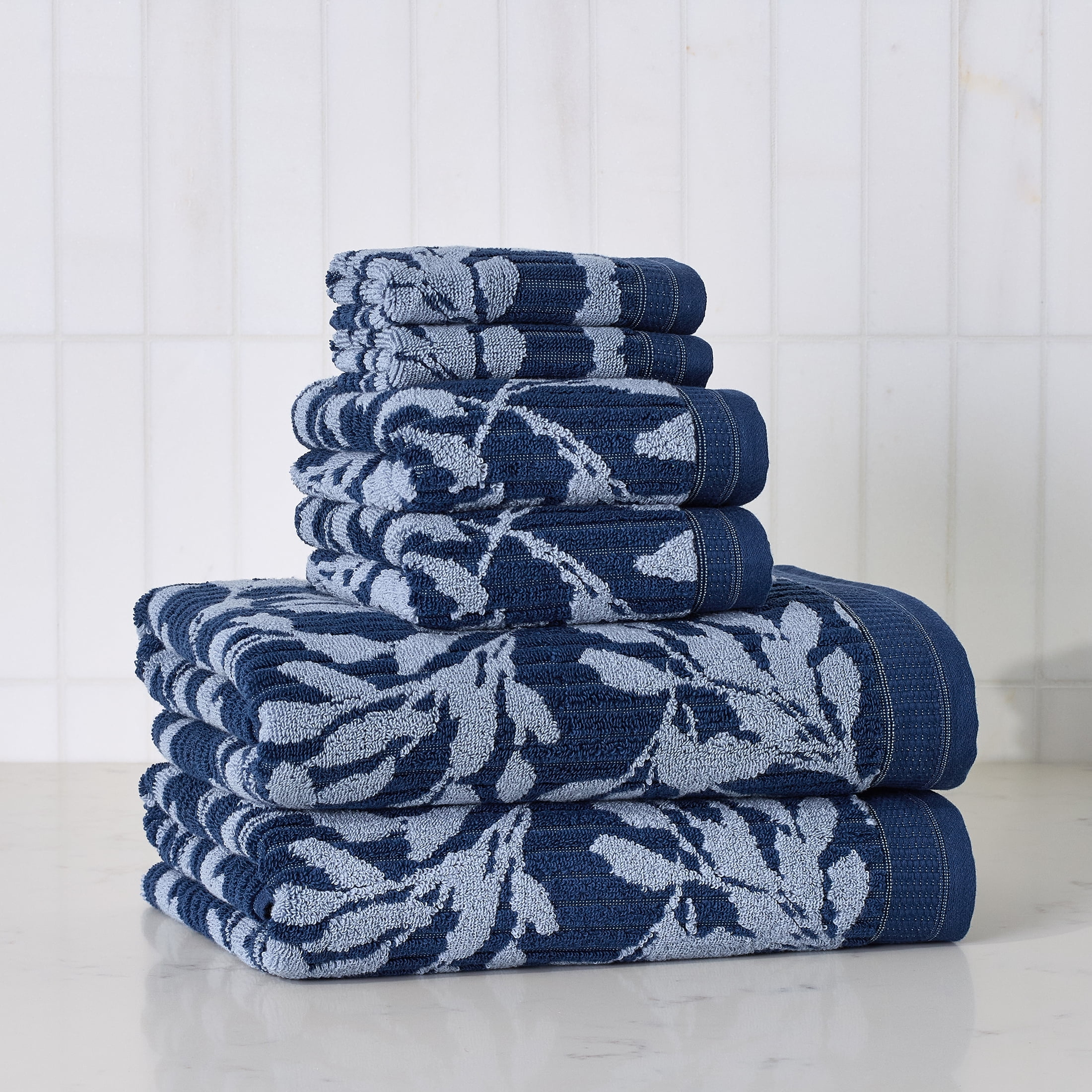 Better Homes & Gardens Signature Soft Floral 6 Piece Towel Set,Blue Admiral/Blue Silver