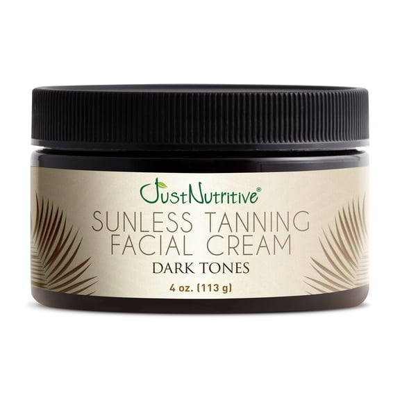 Just Nutritive Sunless Tanning Facial Cream for Dark Tones - Intense, Natural-Looking Tan Self-Tan - Non-Clogging, Antioxidant-Rich Formula - Streak Free, Fragrance-Free, Made in USA - 4 Oz.