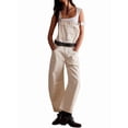 thumbnail image 1 of Womens Denim Overalls Loose Fit Leg Adjustable Strap Hip Hop Jean Jumpsuits Cream White S, 1 of 8