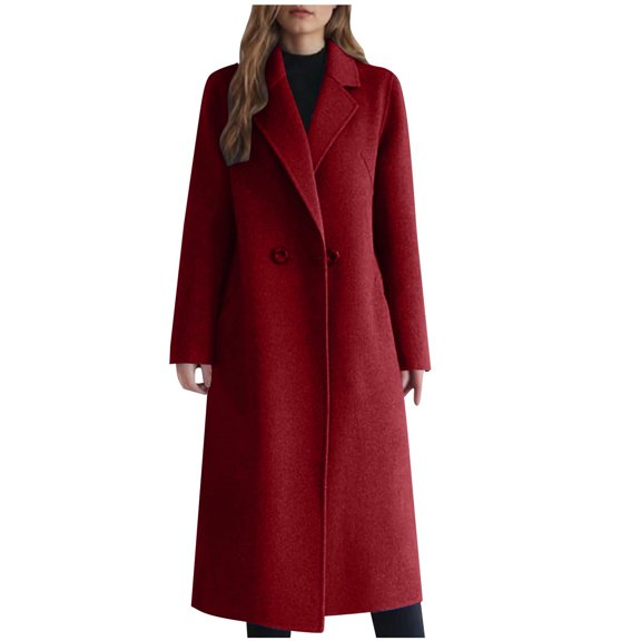 Idoravan Long Winter Womens Coats Women's Fashion Wool Trench Coat With Notch Lapel And Flap Pockets