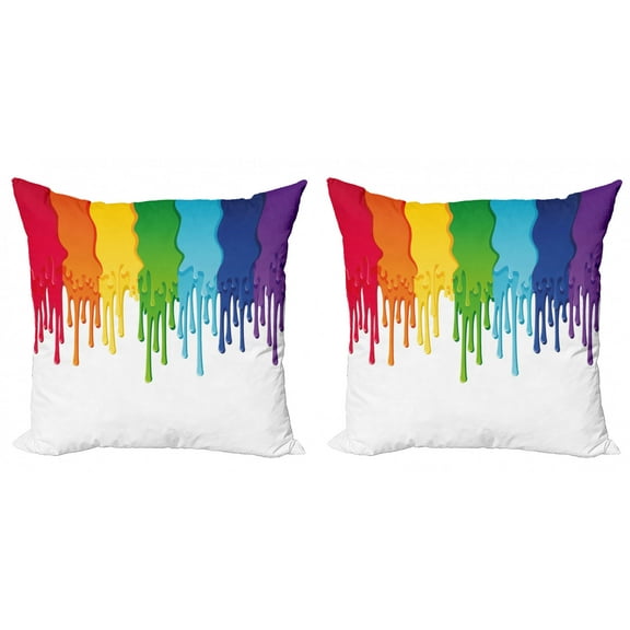 Ambesonne Abstract Throw Pillow Cover 2 Pack, Rainbow Colored Paint, 18", Multicolor