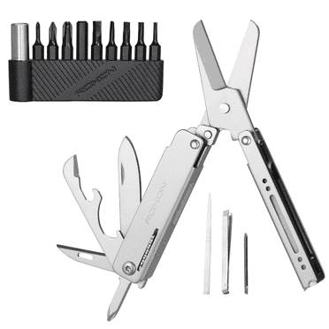 Roxon Spring Assisted Mini Multitool - 13-in-1 Folding Scissors with 9pc Bits Set - Pocket Tool