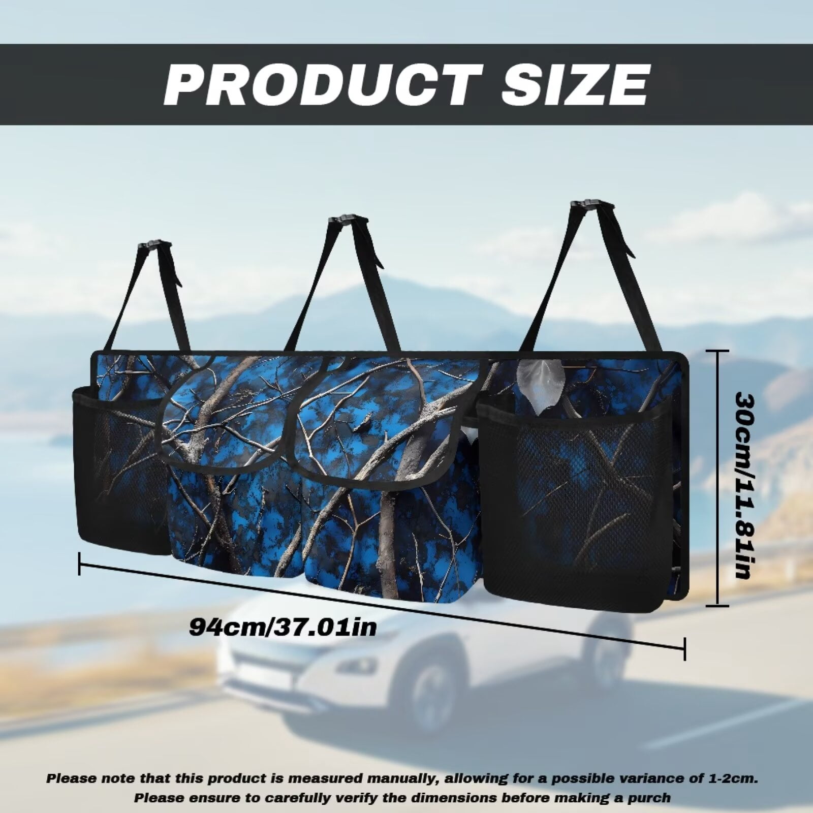 KUIFORTI Car Trunk Organizer, Blue Camo Backseat Hanging Large Storage with Adjustable Straps, Collapsible Cargo Bag, Car Interior Accessories for Auto SUV MPV