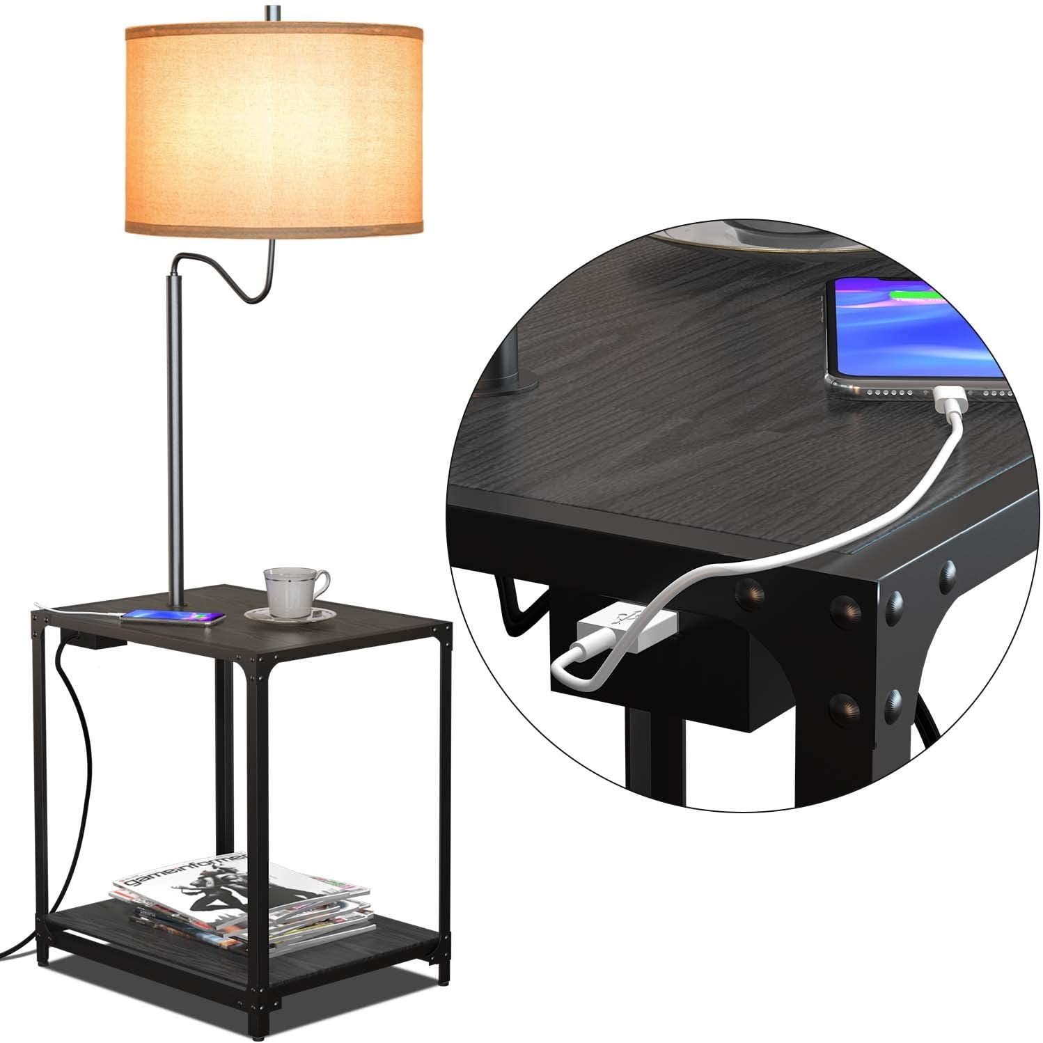 Led Floor Lamp With End Table And Usb, Modern Floor Lamp With Attached Table
