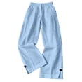 thumbnail image 5 of Cotton Linen Pants Women 2026 Summer Elastic Waist Straight Leg Loose Casual Lounge Pants with Pockets, 5 of 7