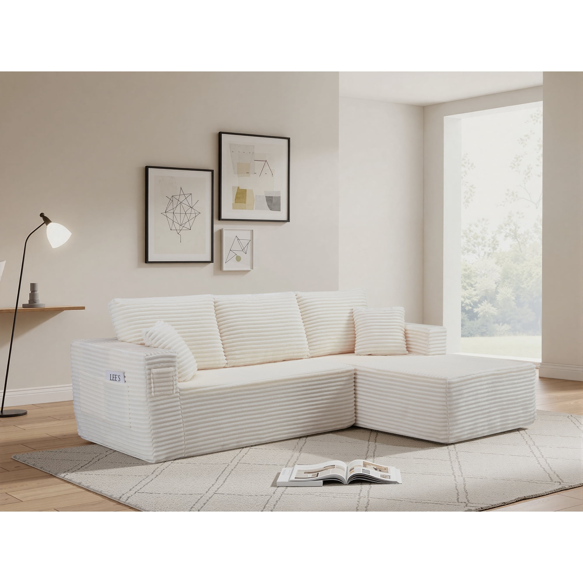 HOQBN 100.39" Cloud Sectional Couch with R-Shape Chaise,Modern Modular Sofa with Deep Seat,No Assembly Required,Compressed Packaging for Living Room Beige